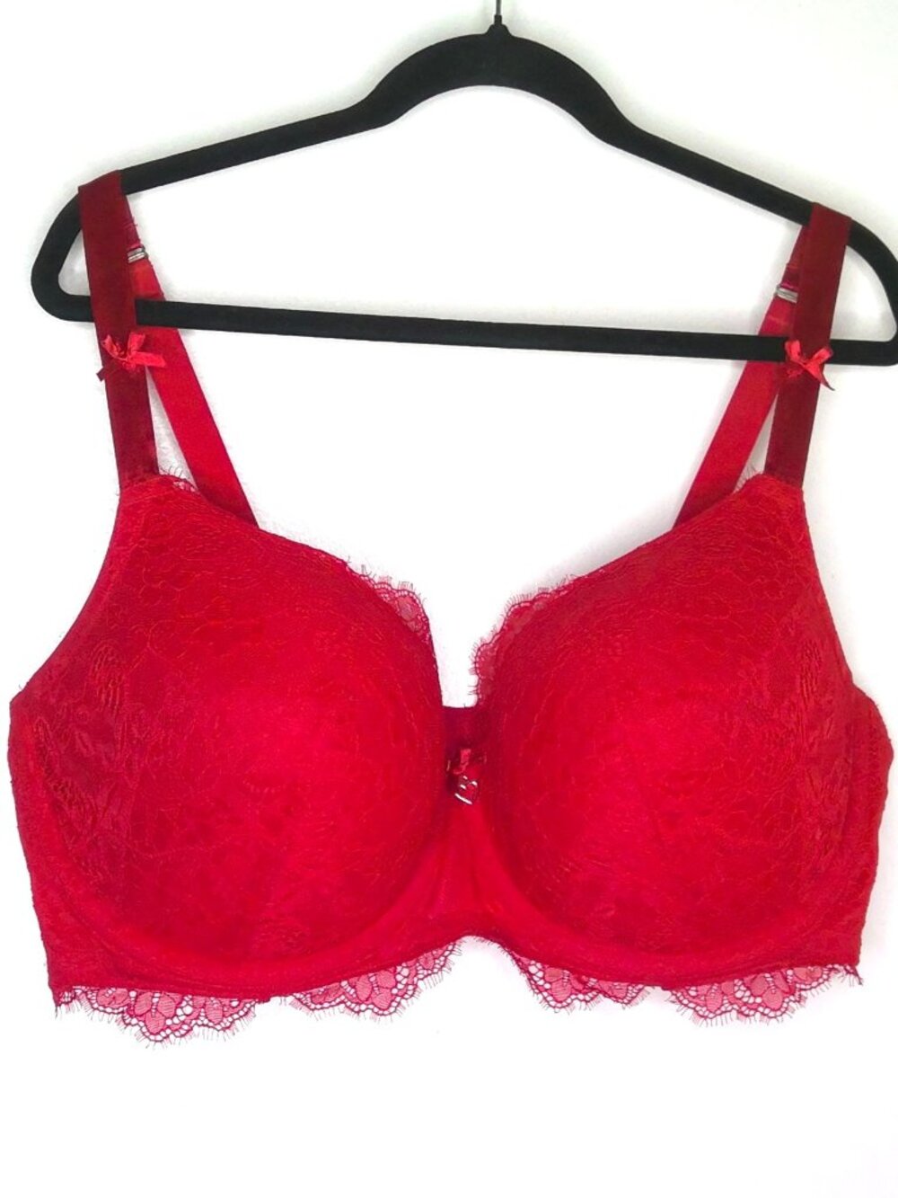 Cacique Lipstick Red Lace Bra Boost Balconette UW Date Night Sexy Plus Sz 46DDD